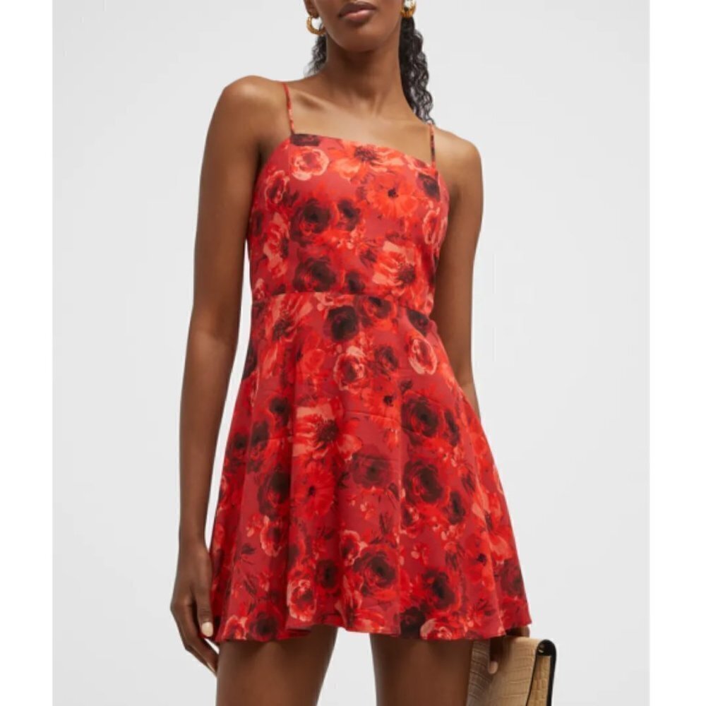 Alice + Olivia 'Glinda' Floral-Print Sleeveless Mini Dress, Ruby Red Multi